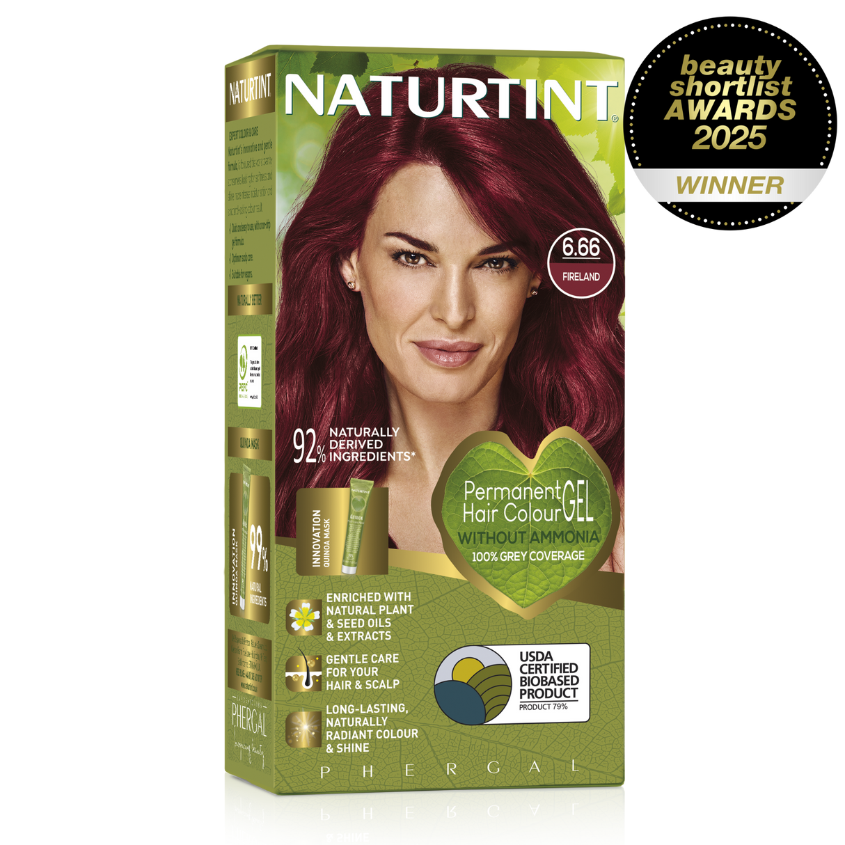 Naturtint Permanent Hair Colour Gel in 6.66 Fireland, featuring 100% grey coverage and an ammonia-free formula.