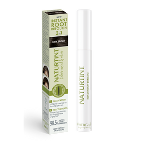 Naturtint Instant Root Retouch dark brown applicator with eco-friendly cardboard product packaging.