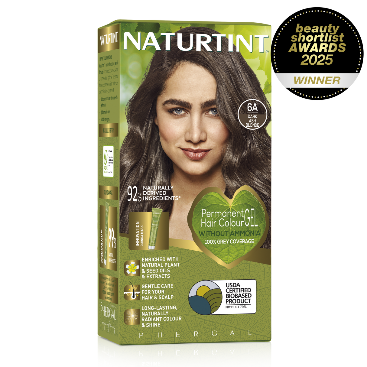 Naturtint Permanent Hair Colour Gel in 6G Dark Golden Blonde and 6A Dark Ash Blonde, featuring 100% grey coverage and an ammonia-free formula.