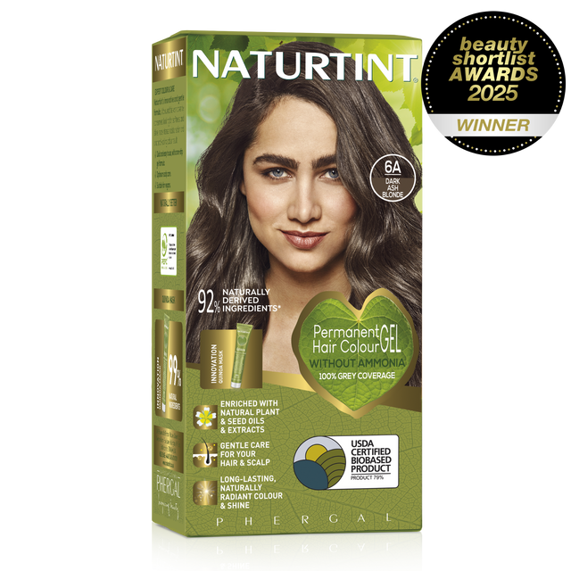 Naturtint Permanent Hair Colour Gel in 6G Dark Golden Blonde and 6A Dark Ash Blonde, featuring 100% grey coverage and an ammonia-free formula.