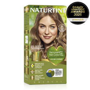 Naturtint Permanent Hair Colour Gel in 8N Wheat Germ Blonde, featuring 100% grey coverage and an ammonia-free formula, recognized as a Beauty Shortlist Awards 2025 winner.