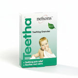 Box of Nelsoms Teetha Teething Granules with a baby on the packaging against a white background.