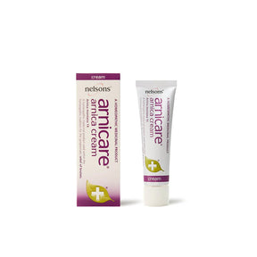 Nelsons Arnicare arnica cream tube and matching retail box on a clean white background.