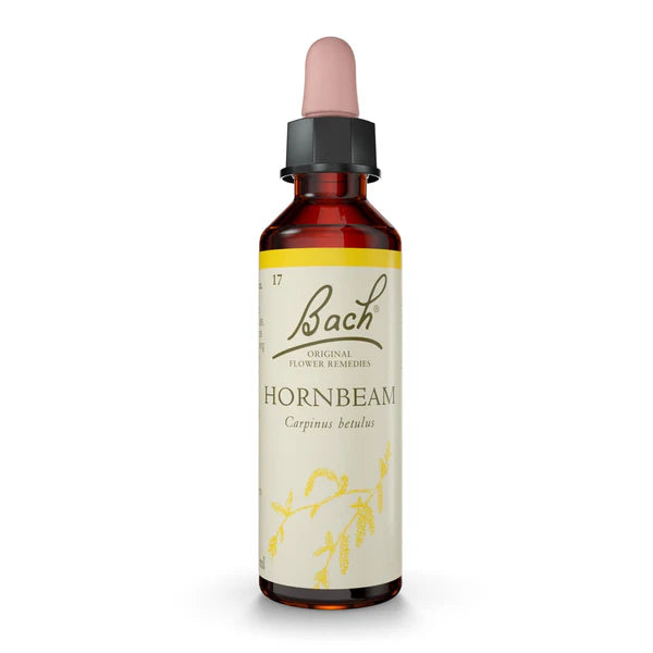Bach Original Flower Remedies Hornbeam dropper bottle with yellow floral product label.