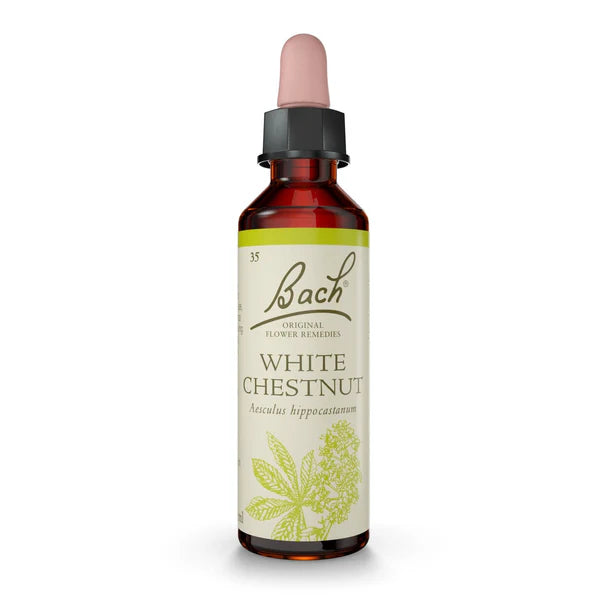 Bach Original Flower Remedies White Chestnut dropper bottle with a floral label.
