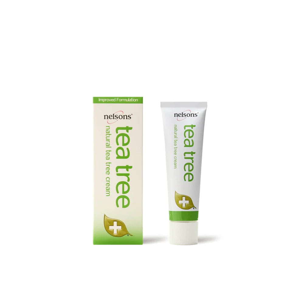 Nelsons tea tree natural cream tube and its matching packaging.