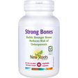 White supplement bottle labeled 'Strong Bones' by New Roots Herbal on a white background