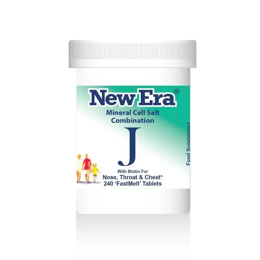 New Era Mineral Cell Salt Combination J tablets for nose throat and chest.