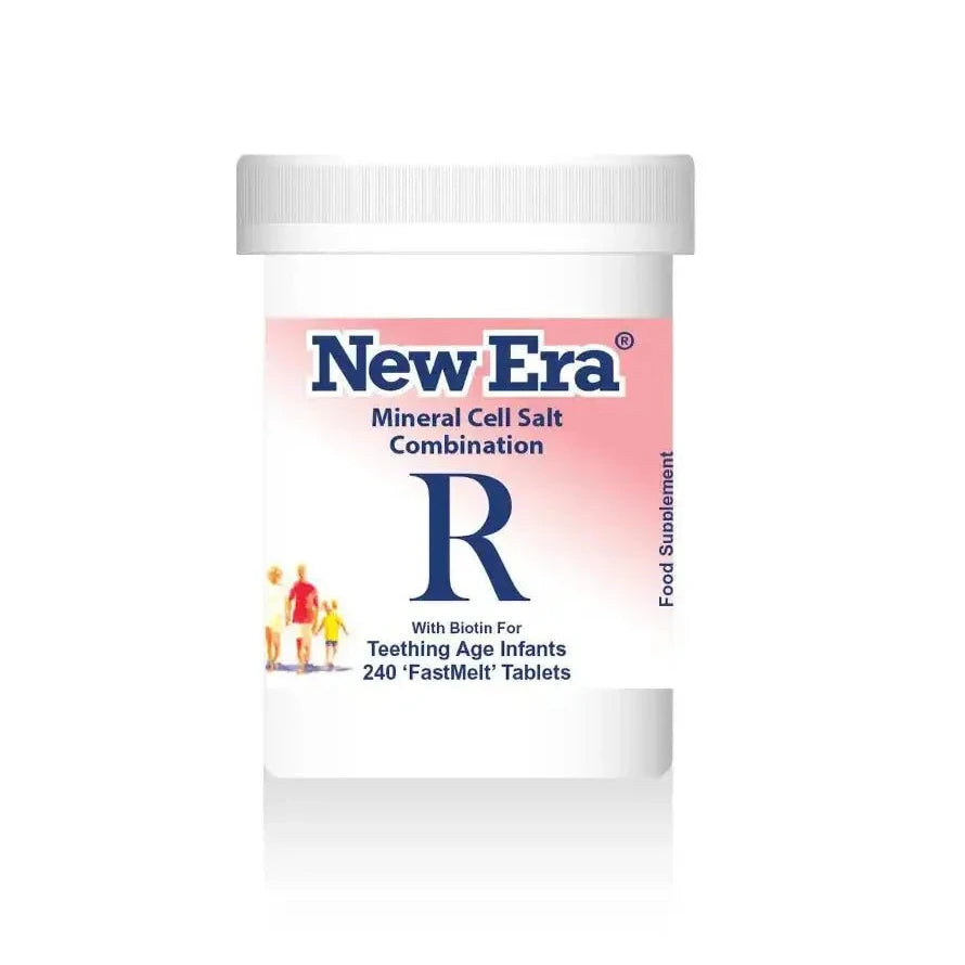 New Era Mineral Cell Salt Combination R tablets for teething age infants.