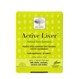 Product box of New Nordic Active Liver, a food supplement for normal liver function and fat metabolism containing milk thistle, artichoke, turmeric, and choline, 30 tablets.