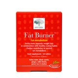 Product box of New Nordic Fat Burner, a food supplement for fat metabolism featuring yerba mate, black cumin, ginger, milk thistle, green tea, and choline, 60 tablets.