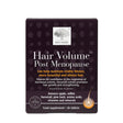 Product box of New Nordic Hair Volume Post Menopause, a food supplement designed to maintain thicker hair with Annurca apple, millet, horsetail, and Vitamin B6, 30 tablets.
