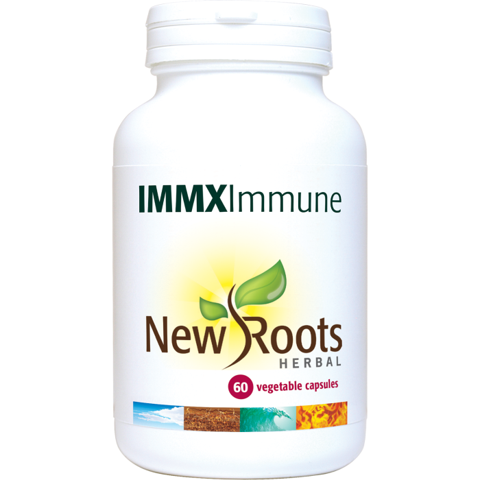 New Roots Herbal IMMX Immune supplement vegetable capsules white jar.