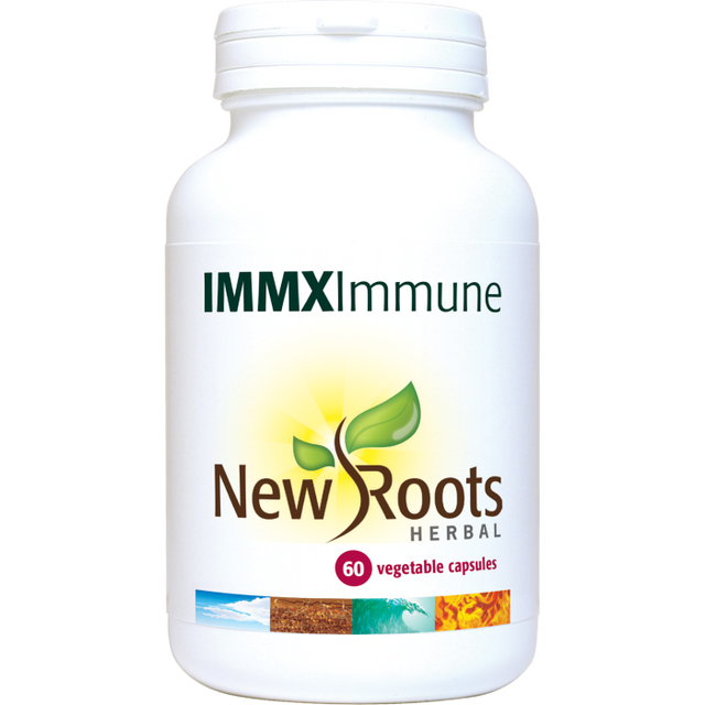 New Roots Herbal IMMX Immune supplement vegetable capsules white jar.
