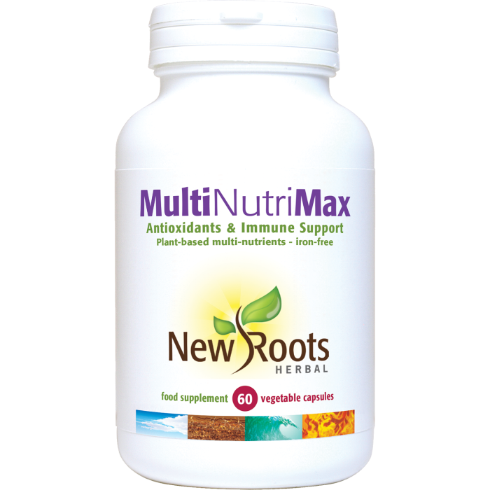 New Roots Herbal MultiNutriMax Antioxidants & Immune Support supplement vegetable capsules white jar.
