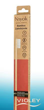 Niyok natural bamboo toothbrush in sustainable brown and red eco-friendly cardboard packaging.