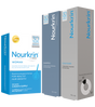 Nourkrin Woman hair growth supplement box alongside Nourkrin shampoo and conditioner bottles.