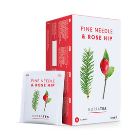 NutraTea Pine Needle and Rose Hip herbal tea bags for immune support and respiratory health 20 bags pack