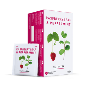 NutraTea Raspberry Leaf and Peppermint herbal tea bags for female wellness and digestive support 20 bags pack
