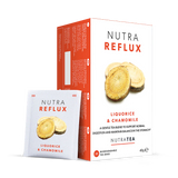 NutraReflux Herbal Tea bags for digestive comfort and stomach soothing 20 pack caffeine free organic ingredients.