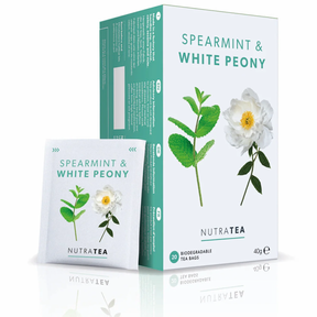 NutraTea Spearmint and White Peony herbal tea for hormonal balance and digestive health 20 tea bags pack.