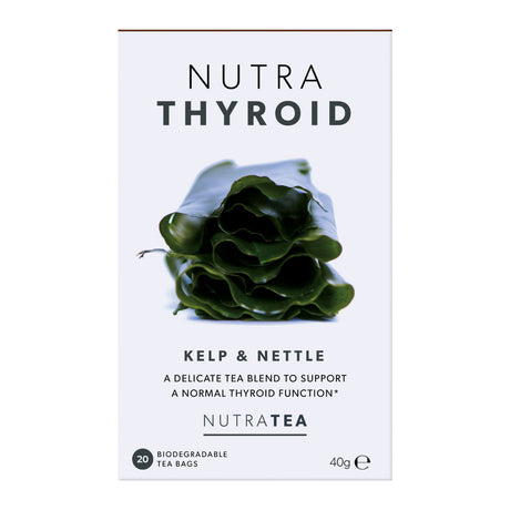 NutraThyroid Herbal Tea bags for thyroid support and metabolism 20 pack iodine rich kelp and ashwagandha blend.