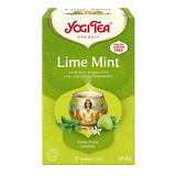A box of Yogi Tea Organic "Lime Mint" Ayurvedic blend with lime, liquorice, and peppermint, containing 17 caffeine-free teabags.