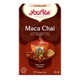 A box of Yogi Tea Organic "Maca Chai" Ayurvedic blend with maca, cinnamon, and cloves, containing 17 teabags.
