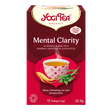 A box of Yogi Tea Organic "Mental Clarity" Ayurvedic blend, featuring ginseng, lemon balm, and eucalyptus.