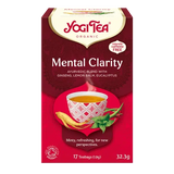 A box of Yogi Tea Organic "Mental Clarity" Ayurvedic blend, featuring ginseng, lemon balm, and eucalyptus.