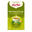 A box of Yogi Tea Organic "Morning Energy" Ayurvedic blend with roasted mate, green coffee beans, and maca, containing 17 teabags.