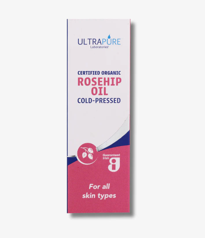 The cold-pressed oil is labeled for all skin types and features the "Guaranteed Irish" logo.