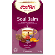 A box of Yogi Tea Organic "Soul Balm" Ayurvedic blend with cocoa shells, rooibos, and orange, containing 17 teabags.