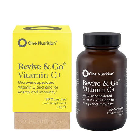 One Nutrition Revive and Go Vitamin C yellow box brown bottle