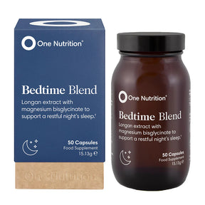 One Nutrition Bedtime Blend capsules box and amber jar.