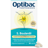 Optibac Probiotics Saccharomyces Boulardii capsules for digestive health, bowel calm, and immune support.