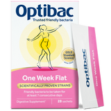 Optibac Probiotics One Week Flat sachets with prebiotics and live cultures for digestive health and bloating relief.