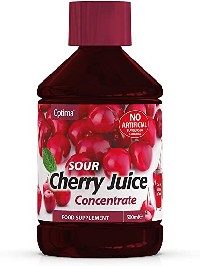Bottle of Optima Sour Cherry Juice Concentrate on a white background