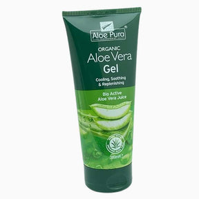 Aloe Pura organic aloe vera gel, cooling and soothing, in a 200ml squeeze tube.