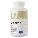 A white bottle of OstroVit Omega 3 dietary supplement with a gold and blue label, shown on a clean white background.