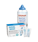 Otosan Nasal Wash kit including irrigation bottle, treatment box, and saline sachets.