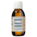 A side view of an amber glass bottle of Wiley's Finest Wild Alaskan Fish Oil showing the Supplement Facts. The serving size is 1 tsp (5 ml) and includes 45 calories, 4500 mg of concentrated fish oil, 1400 mg of EPA, and 900 mg of DHA. The ingredients list notes concentrated omega-3 triglycerides from Wild Alaska Pollock with natural lemon flavor.