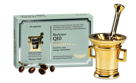 Pharma Nord Bio-Quinone Q10 100mg capsules for energy production, heart health, and antioxidant support.