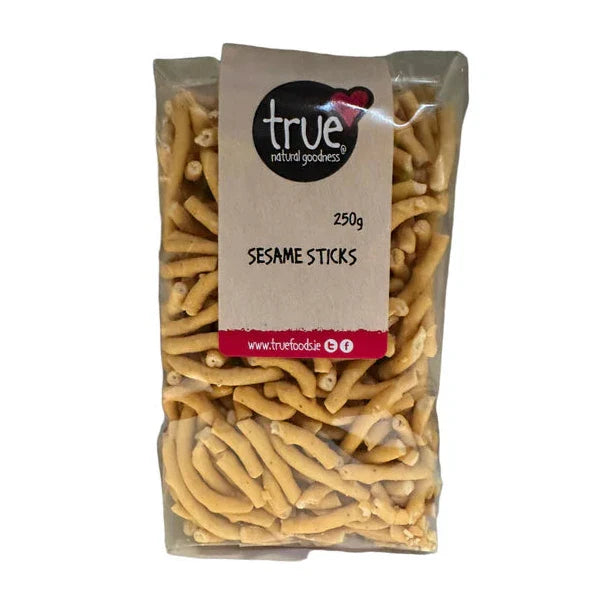 True Natural Goodness Sesame Sticks, 250g pack of crunchy, savory snack sticks.