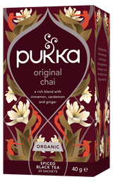 Pukka Original Chai tea box with floral design on a white background