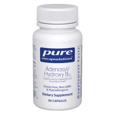 White bottle of Pure Encapsulations Adenosyl/Hydroxy B12 capsules.