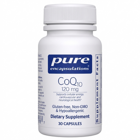 Pure Encapsulations CoQ10 120mg supplement bottle.