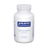 White bottle of Pure Encapsulations CurcumaSorb food supplement capsules.