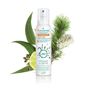 Puressentiel 20th anniversary purifying air spray with eucalyptus, lime, and pine botanicals.