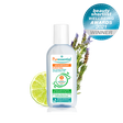 Puressentiel purifying antibacterial hand gel pump with a lime slice and lavender sprigs.
